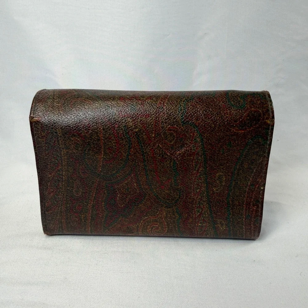 Etro Paisley Trifold Wallet Womens OS Brown Coated Canvas Leather Vintage Italy